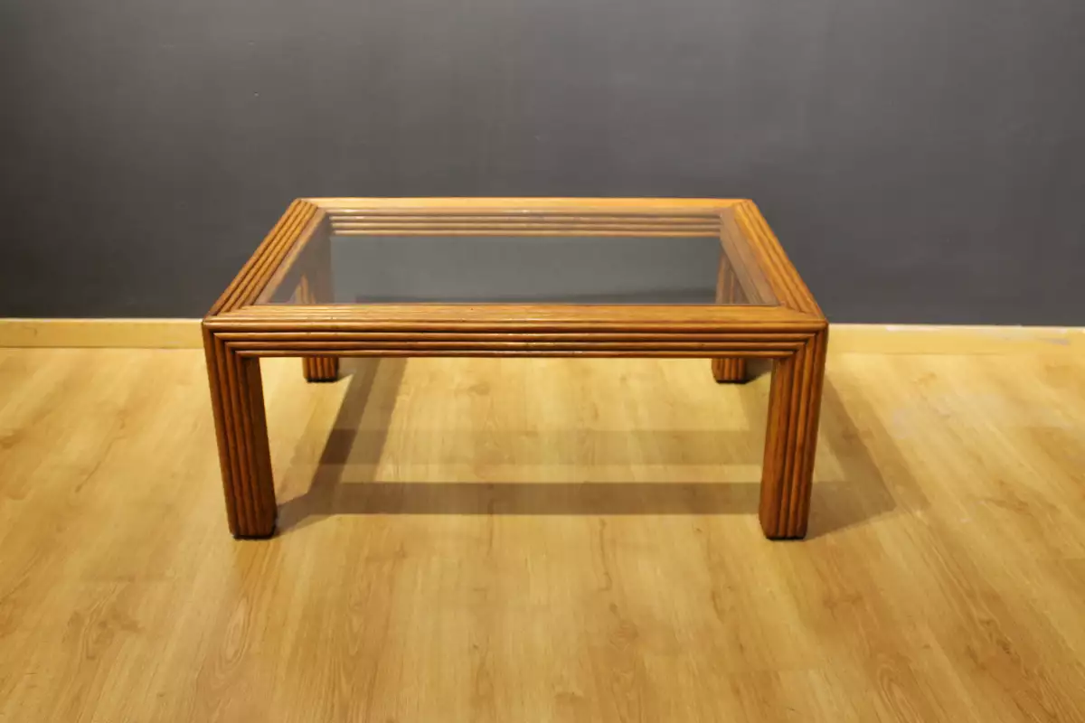 Table basse rotin et verre